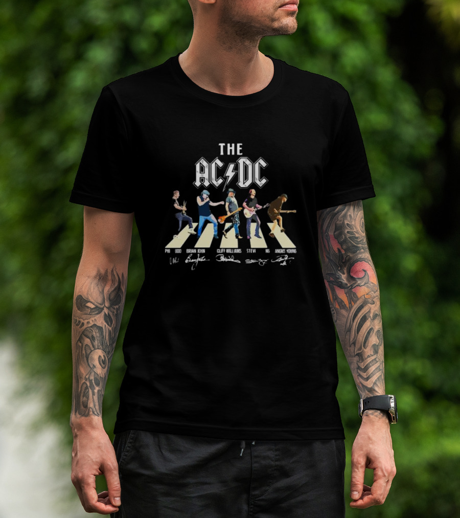 The AC DC Band Abbey Road Angus Young Phil Rudd Brian Johnson Cliff Williams Stevie Young Signatures T-Shirt