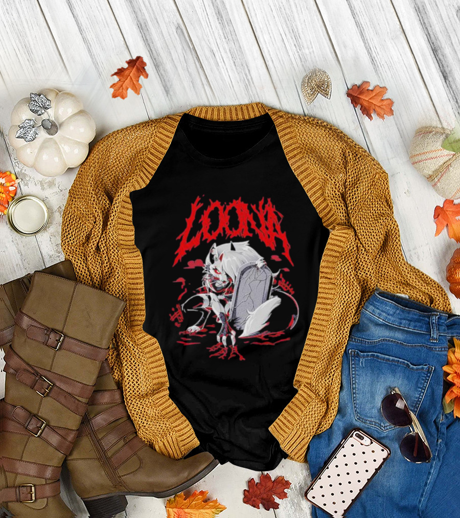 LOONA Graveyard Cat and Tombstone Scene T-Shirt