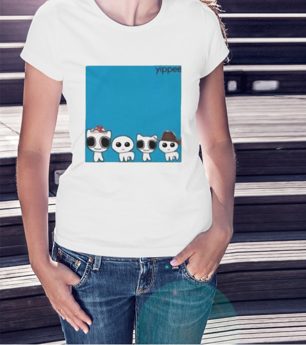 Yippee Cute Cartoon Cats Wearing Hats X Weezer Cringey T-Shirt