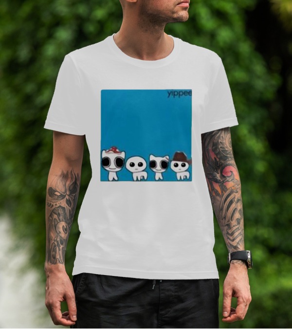 Yippee Cute Cartoon Cats Wearing Hats X Weezer Cringey T-Shirt