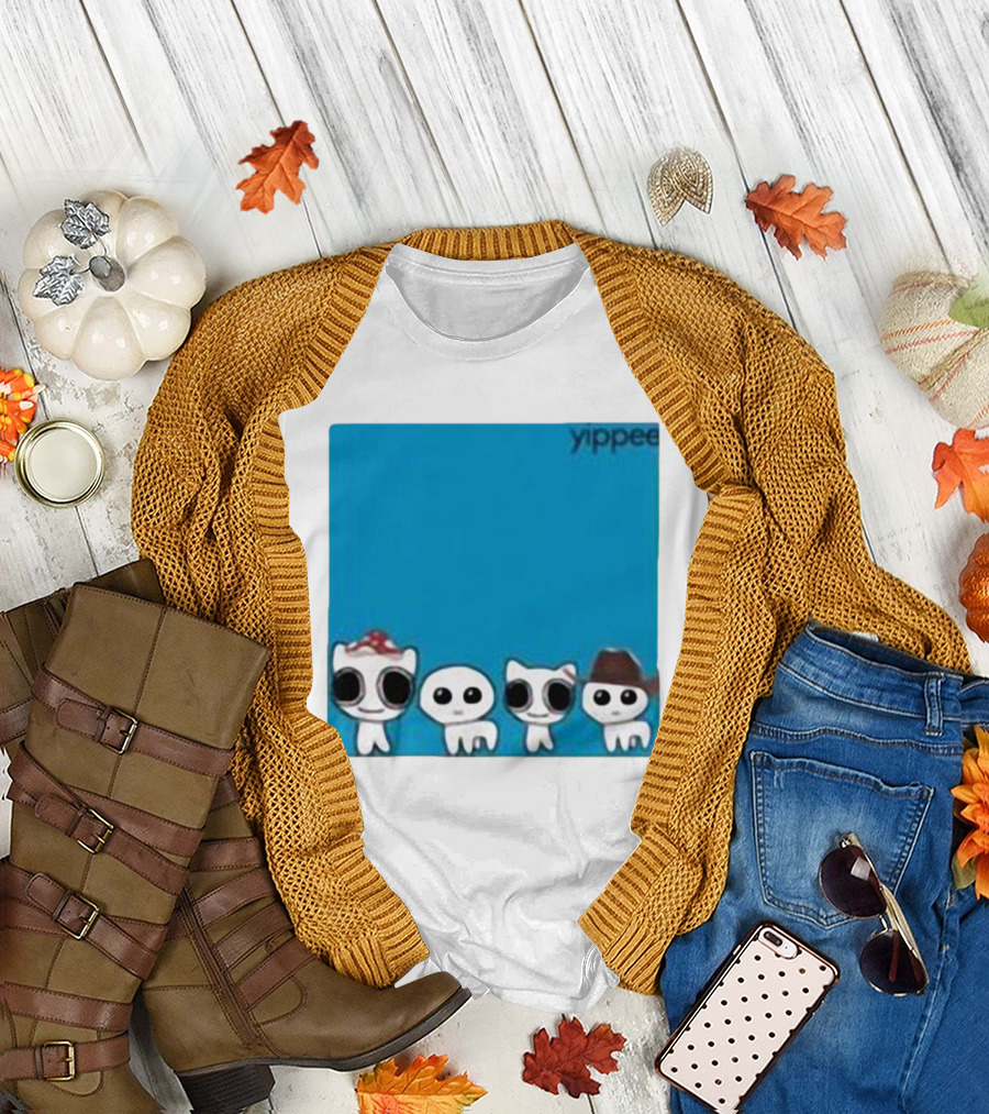 Yippee Cute Cartoon Cats Wearing Hats X Weezer Cringey T-Shirt