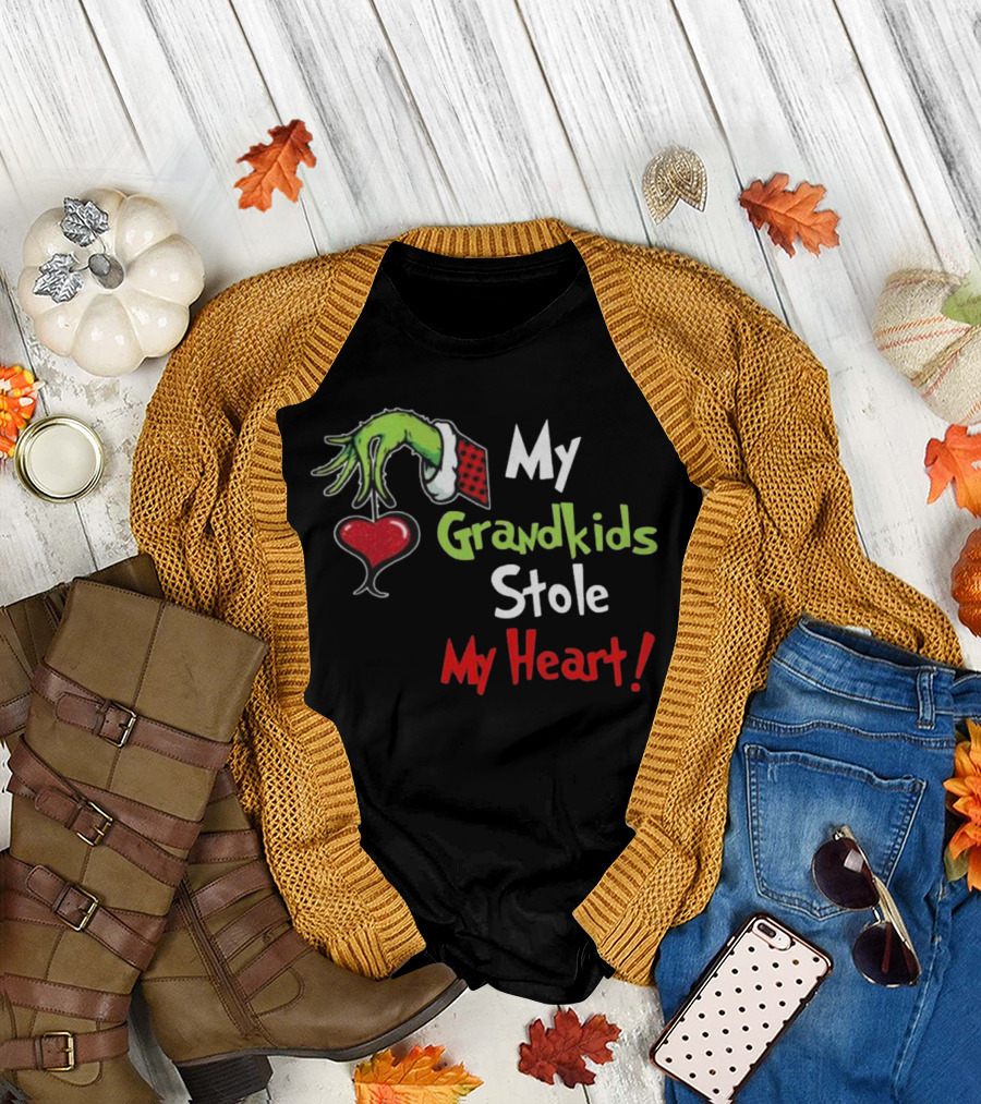 My Grandkids Stole My Heart Grinch Green Monster Christmas T-Shirt