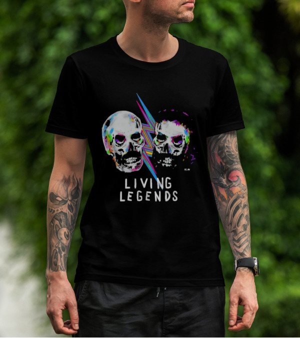 Living Legends Vibrant Skulls Art With Multicolor Lightning Bolt T-Shirt