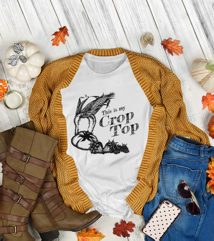 This Is My Crop Top Vegetables Peppers Corn Strawberries Typography T-Shirt