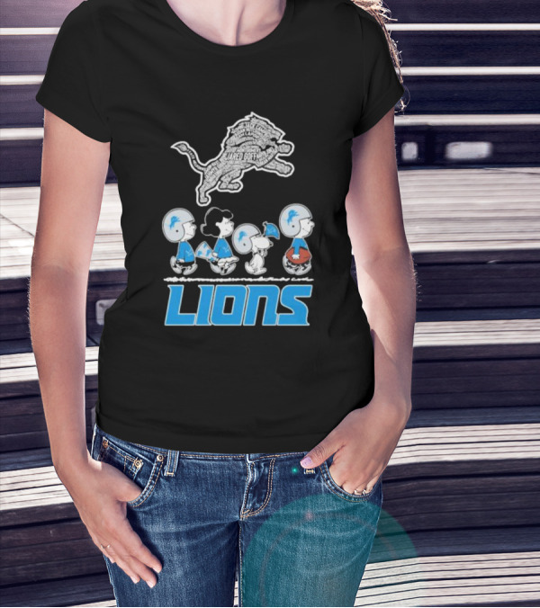 Peanuts Characters Walking Detroit Lions Jared Goff T-Shirt