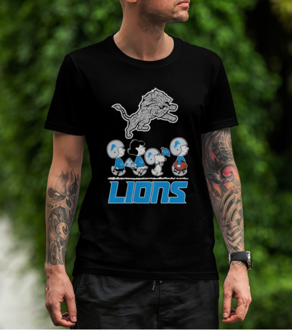 Peanuts Characters Walking Detroit Lions Jared Goff T-Shirt