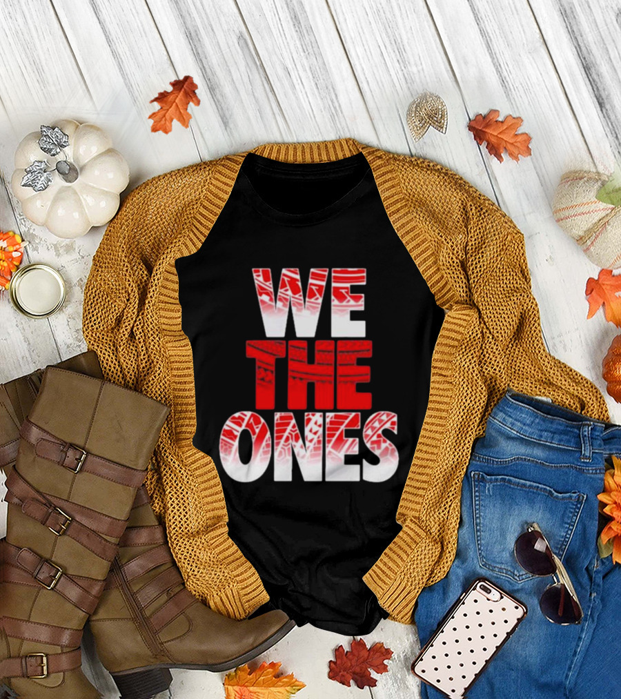 We The Ones Bold Red and White Triangular Brush Pattern Text T-Shirt