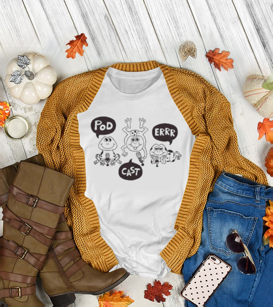 Pod Cast Errr Frog Comic Style Playful Frogs and Speech Bubbles T-Shirt
