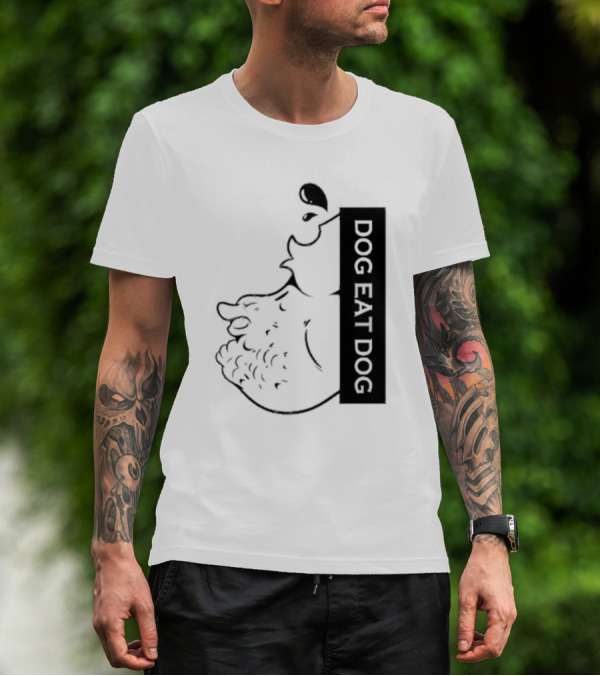 Slosh Dog Eat Dog Vertical Text Graphic With Cartoon Style Dog Outline T-Shirt