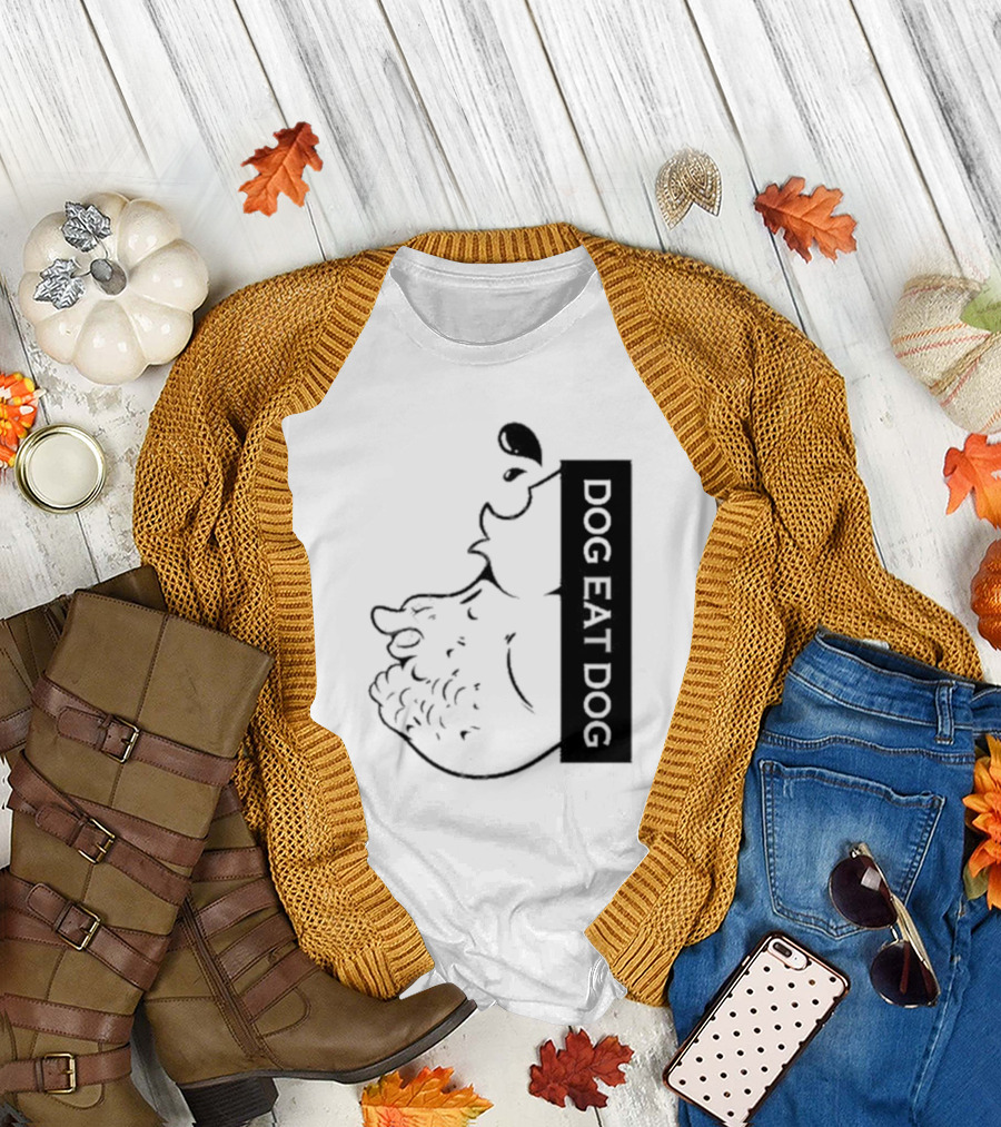 Slosh Dog Eat Dog Vertical Text Graphic with Cartoon Style Dog Outline T-Shirt
