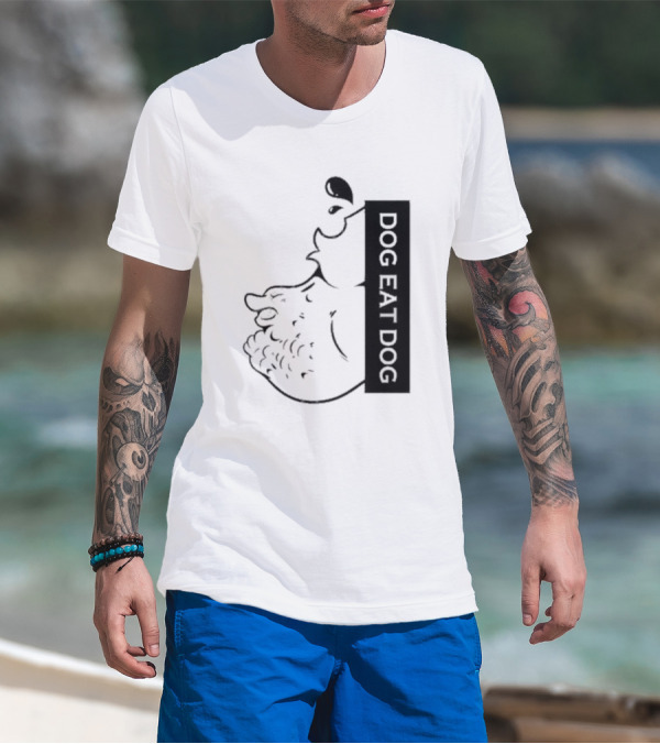 Slosh Dog Eat Dog Vertical Text Graphic With Cartoon Style Dog Outline T-Shirt