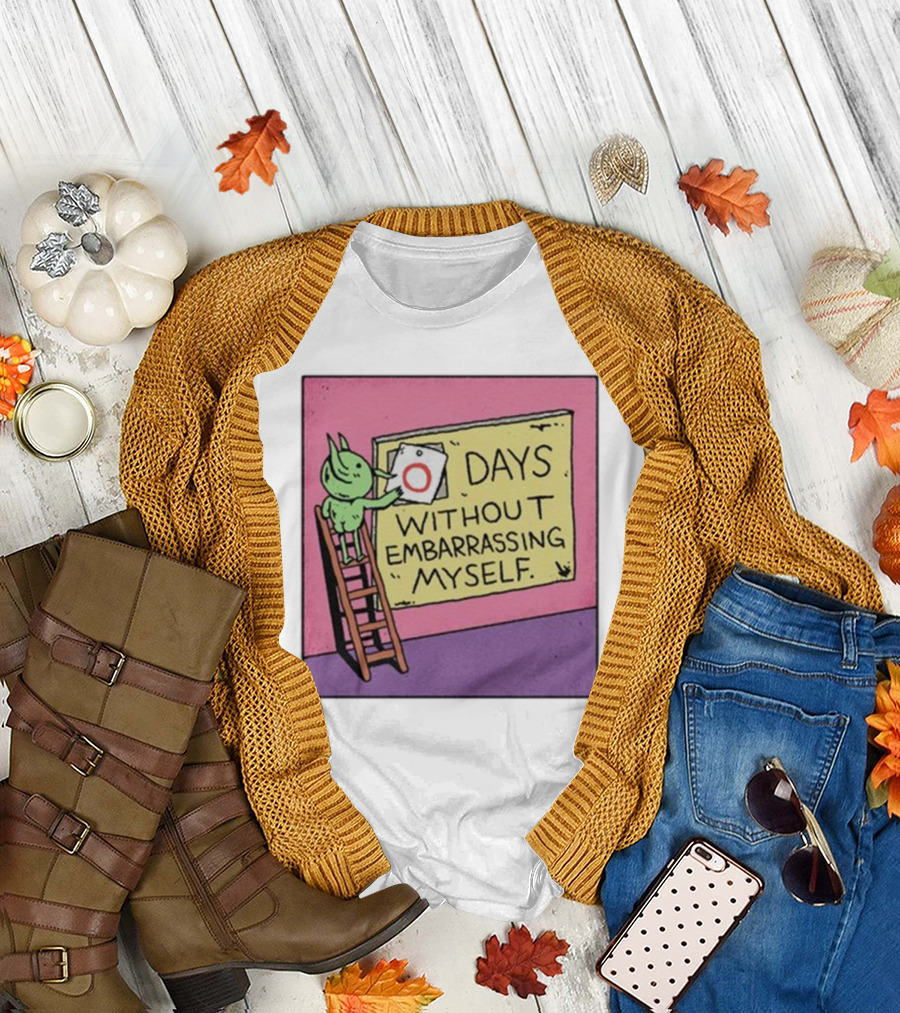 Days Without Embarrassing Myself with Green Character Placing Zero on Ladder T-Shirt