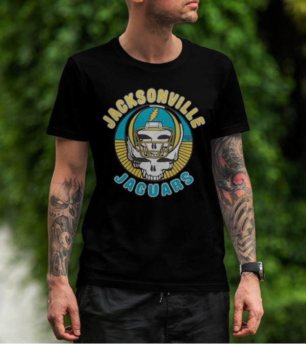 Jacksonville Jaguars Grateful Dead Skull Lightning Bolt Helmet Collaboration T-Shirt