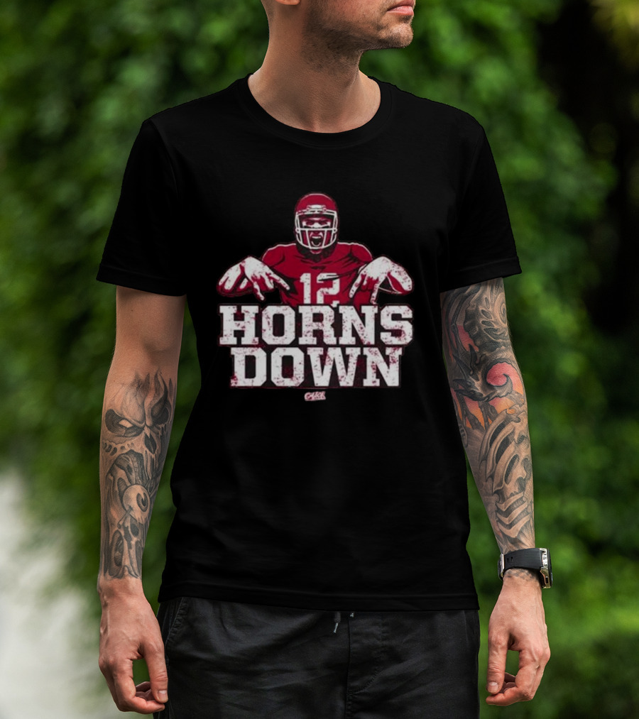 Horns Down 12 Oklahoma College Fans Football Player Gesture T-Shirt
