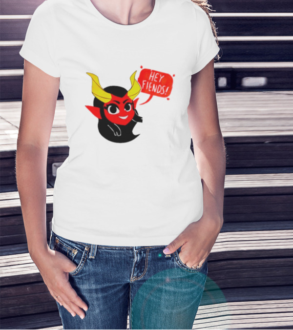 Ginnydi Hey Fiends Demon Cartoon Character With Red Face Yellow Horns And Black Hair T-Shirt