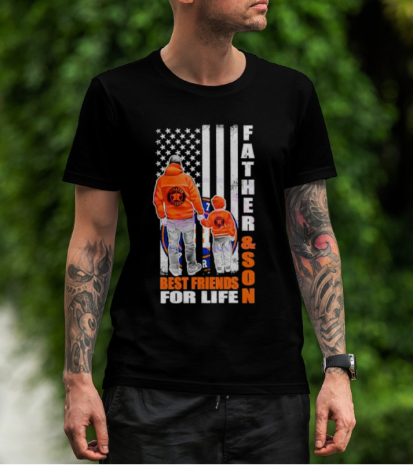 Houston Astros Father Son Best Friends For Life USA Flag T-Shirt