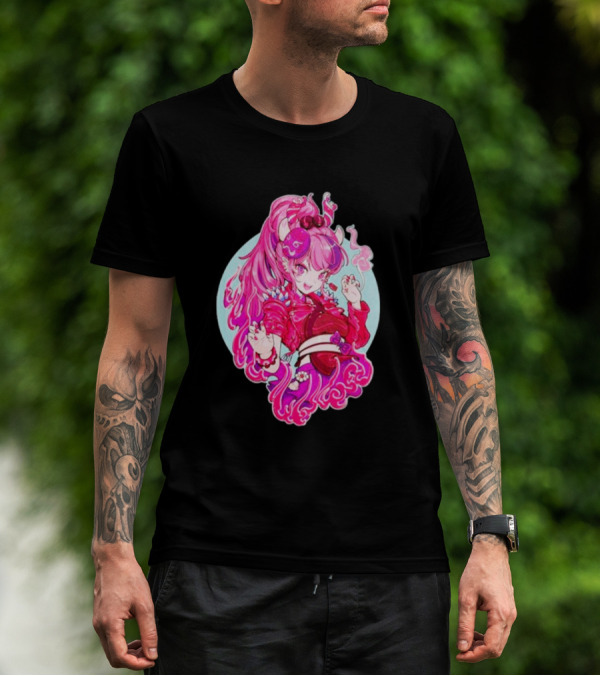 Invasion Club Ironmouse Pink Anime Character Art Collaboration T-Shirt