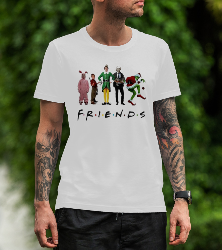 Friends Christmas Elf Grinch Bunny Ross Matthew Perry Funny Christmas Party T-Shirt