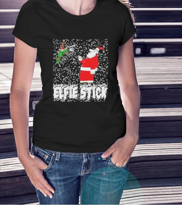Elfie Stick Santa Christmas Humor T-Shirt