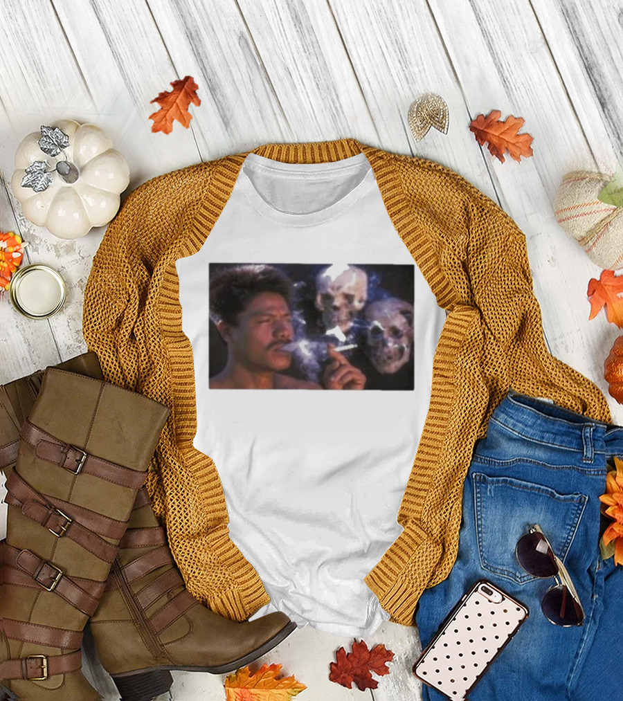Cigarette Smoking with Spooky Skull Images and Man T-Shirt