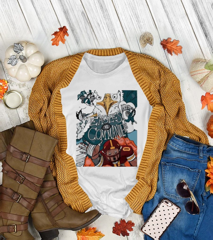 Eagles vs Commanders Cartoon October 29 Football Showdown T-Shirt