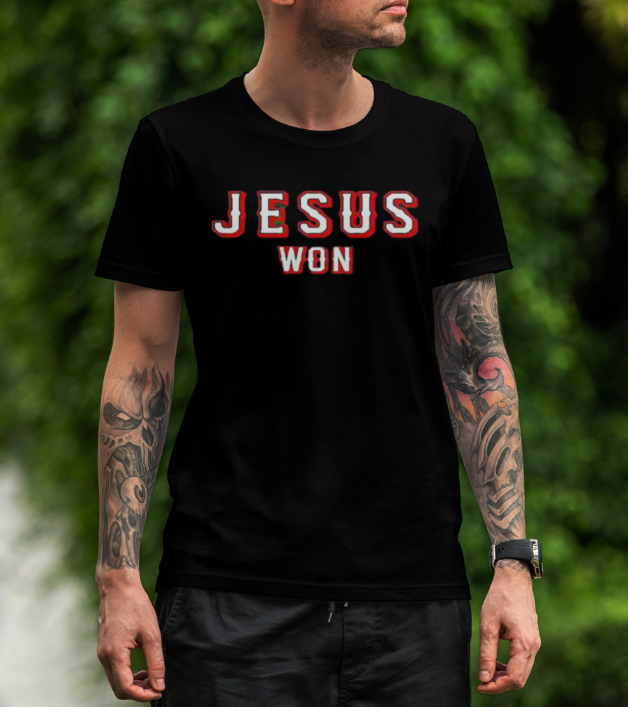 Evan Carter Jesus Won Victory Lettering T-Shirt