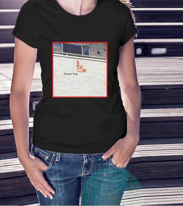 Guten Tag Pig Wall Mount With Brick Background T-Shirt
