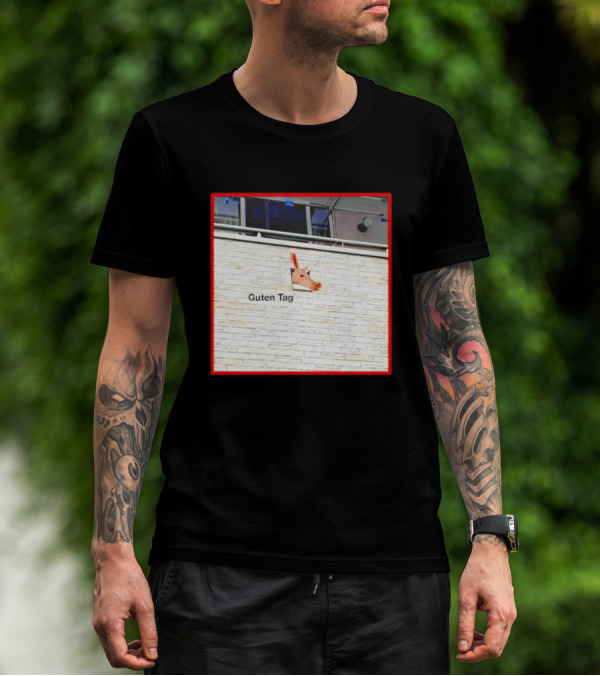 Guten Tag Pig Wall Mount With Brick Background T-Shirt