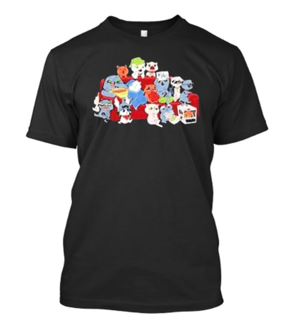Lirik Couch Gang Cat Characters On Red Sofa With Snacks T-Shirt