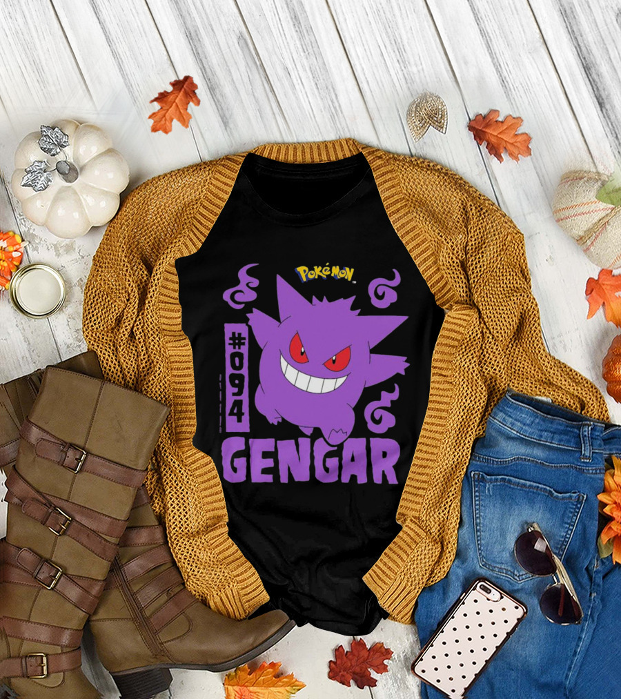 Pokémon #094 Gengar with Iconic Design and Purple T-Shirt