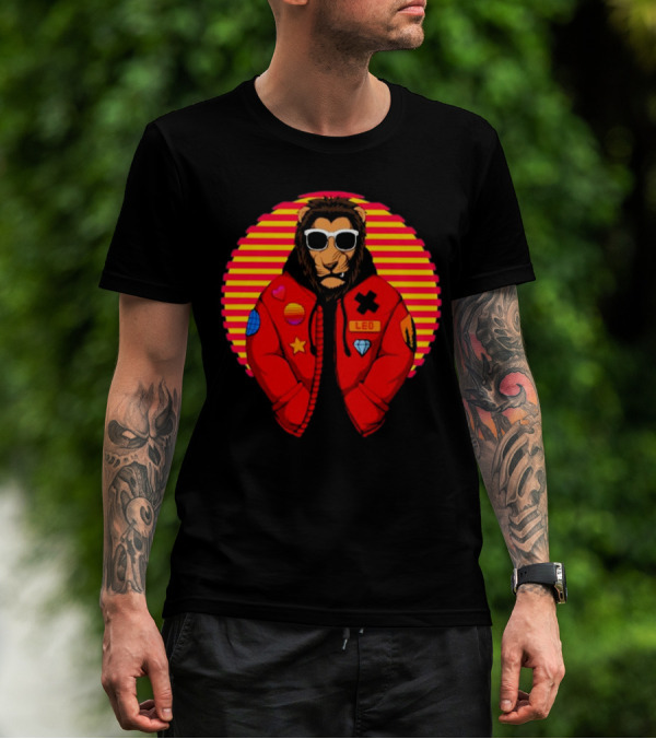 Captainsauce Merch Cool Lion Leo Jacket Retro Stripes T-Shirt