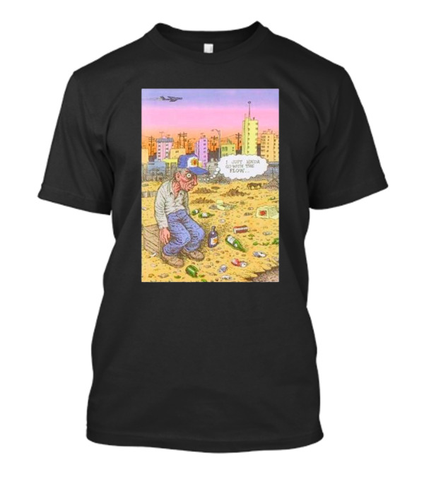 I Just Kinda Go With The Flow Urban Landscape Street Scene Garbage Surreal Art Airplane City Skyline T-Shirt