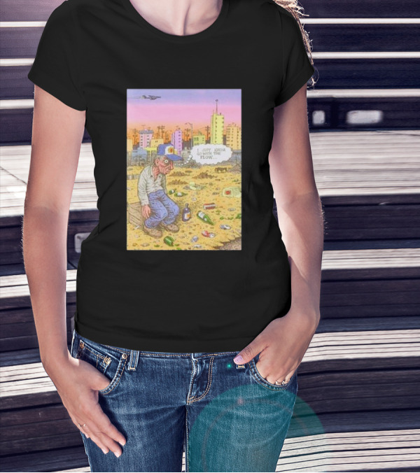 I Just Kinda Go With The Flow Urban Landscape Street Scene Garbage Surreal Art Airplane City Skyline T-Shirt