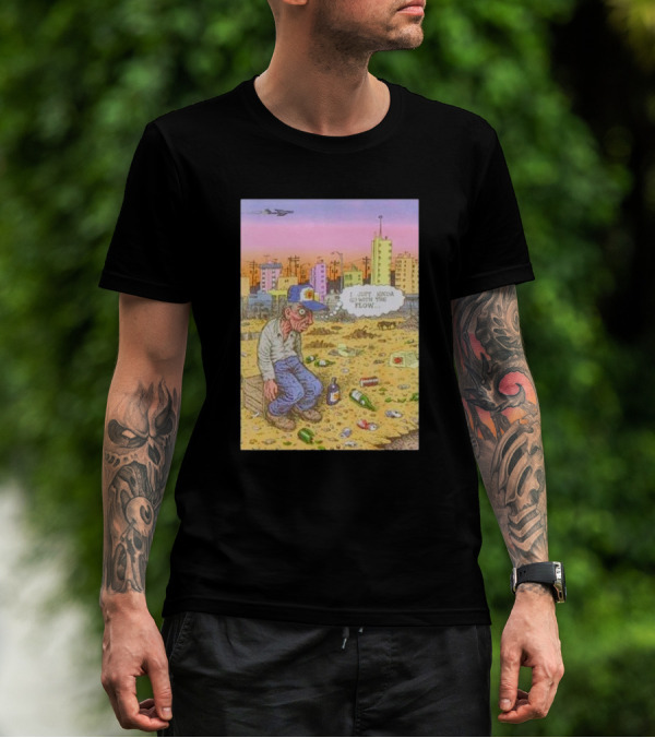 I Just Kinda Go With The Flow Urban Landscape Street Scene Garbage Surreal Art Airplane City Skyline T-Shirt