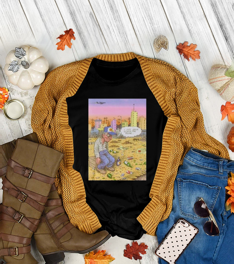 I Just Kinda Go With The Flow Urban Landscape Street Scene Garbage Surreal Art Airplane City Skyline T-Shirt