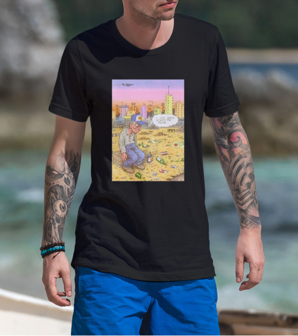 I Just Kinda Go With The Flow Urban Landscape Street Scene Garbage Surreal Art Airplane City Skyline T-Shirt