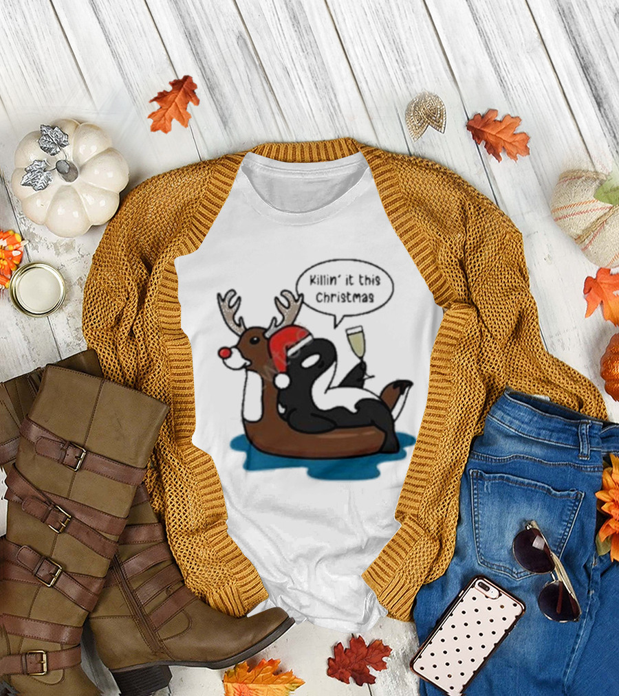 Killin' It This Christmas Dolphin Orca Reindeer T-Shirt