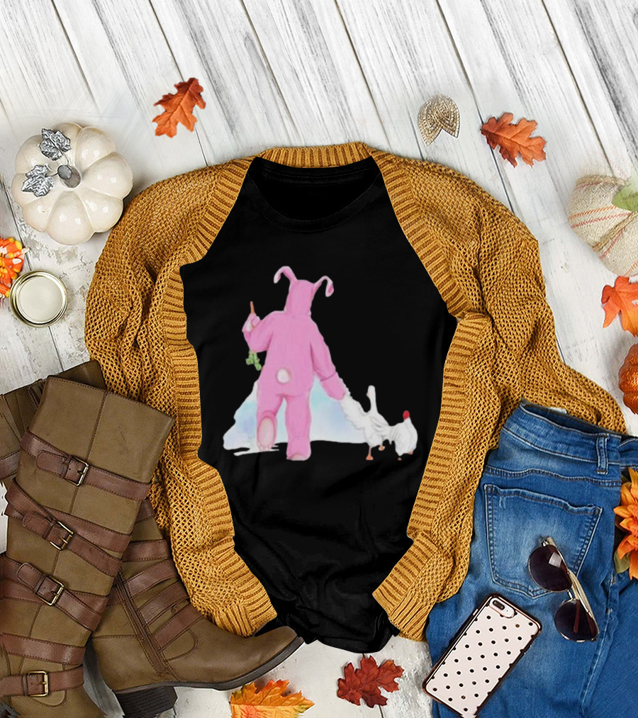 Matthew Perry Pink Bunny Holding Chicken T-Shirt
