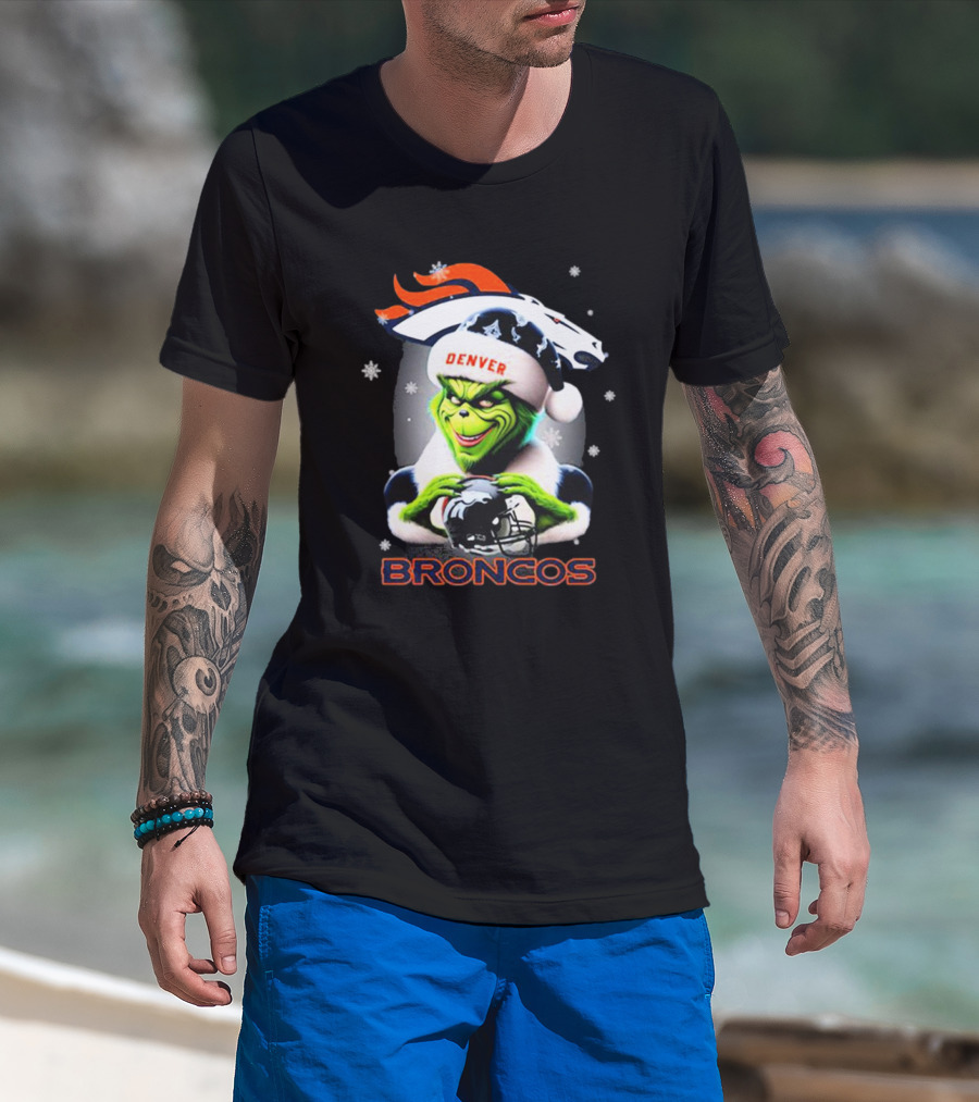Santa Grinch Merry Christmas Denver Broncos Love T-Shirt