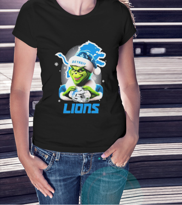 Detroit Lions Grinch Christmas Santa Snowflakes T-Shirt