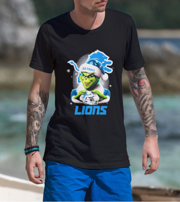Detroit Lions Grinch Christmas Santa Snowflakes T-Shirt