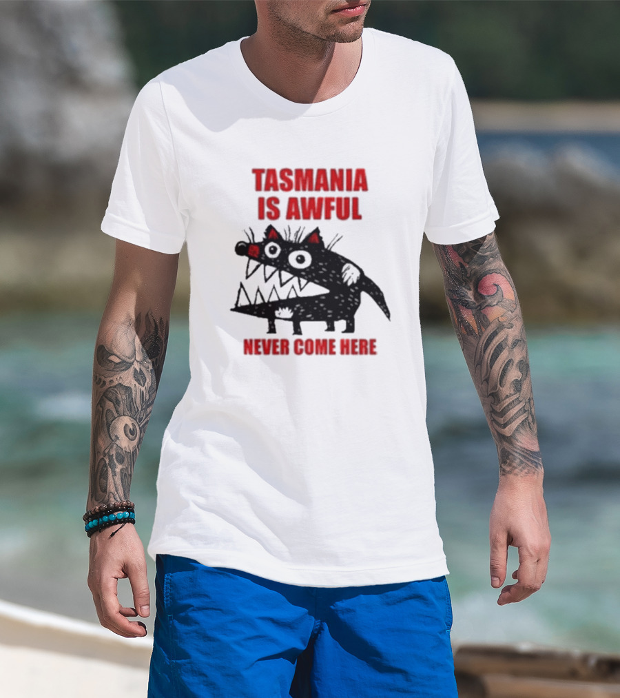 Tasmania Is Awful Never Come Here Black Cartoon Spiky Creature T-Shirt