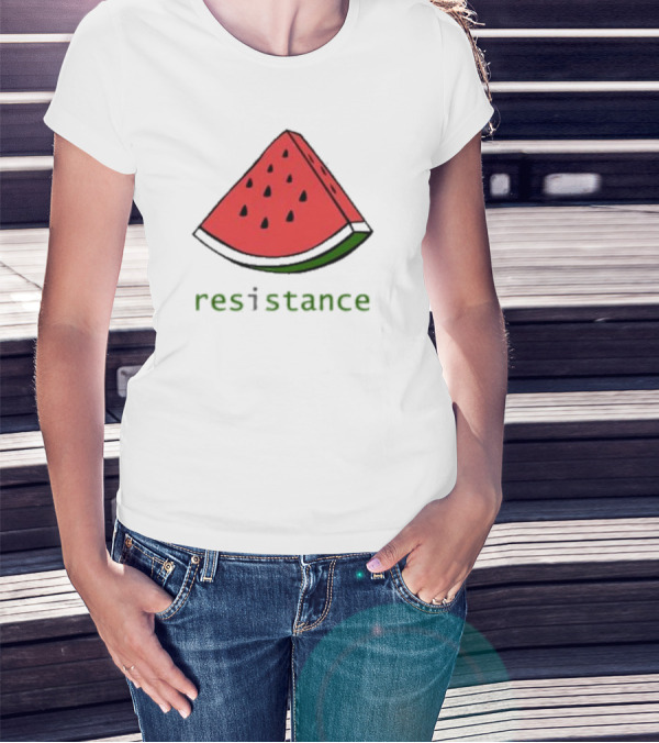 Maura Finkelstein Watermelon Resistance Slice With Green Resistance Text T-Shirt