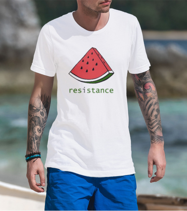 Maura Finkelstein Watermelon Resistance Slice With Green Resistance Text T-Shirt