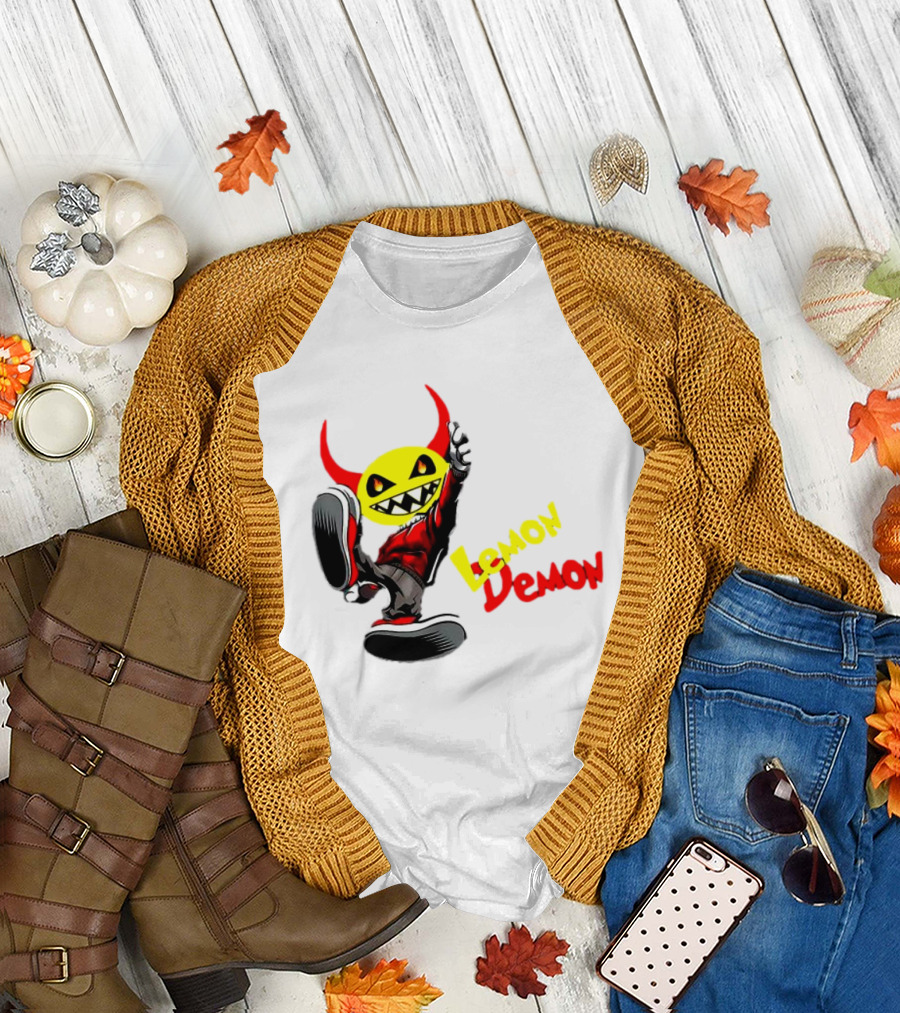 Lemon Demon Hip Hop Character in Sneakers with Red Devil Horns T-Shirt