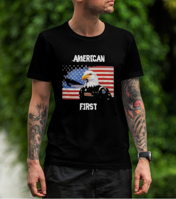 American Eagle Soldier American First US Flag Patriotic T-Shirt