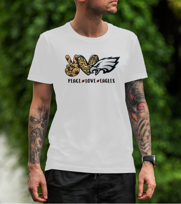 Peace Love Eagles Football Leopard Print T-Shirt