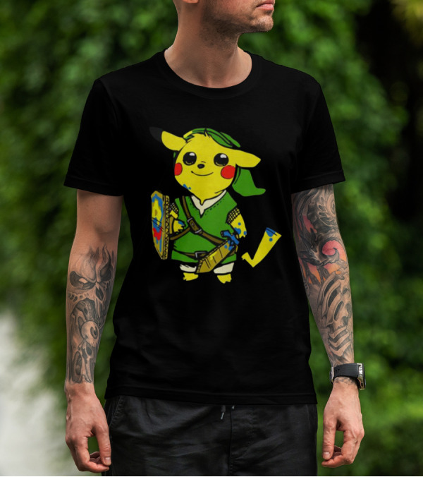 Pikachu In Link's Costume With Hylian Shield From The Legend Of Zelda T-Shirt