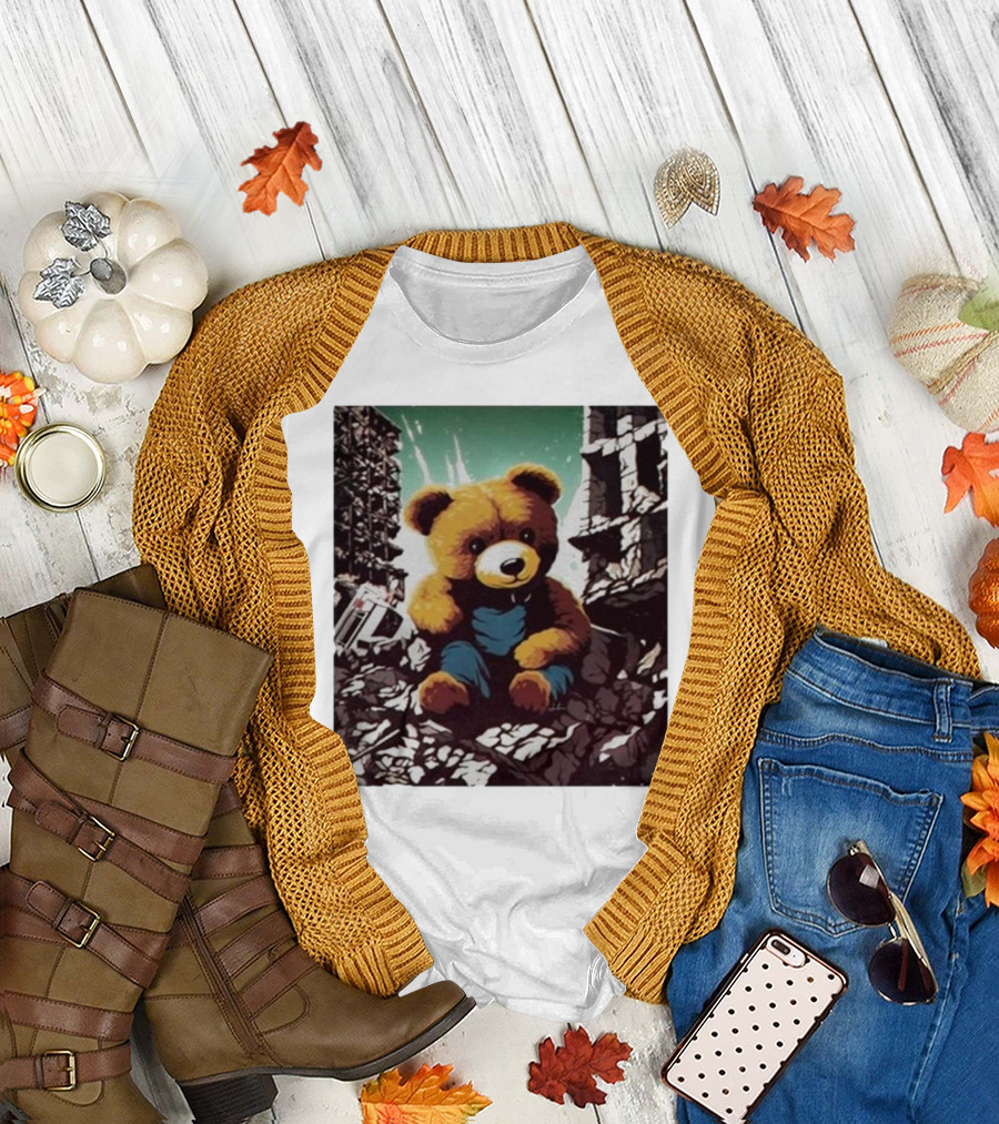 Nordacious Ceasefire Now Teddy Bear Amidst Ruins T-Shirt