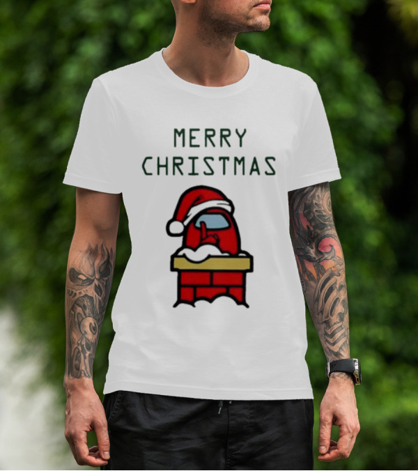 Merry Christmas Santa Red Among Us Character In Chimney T-Shirt